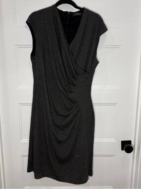 Lauren Ralph Lauren Dress Womens Sleeveless Faux Wrap Ruched Sheath Gray